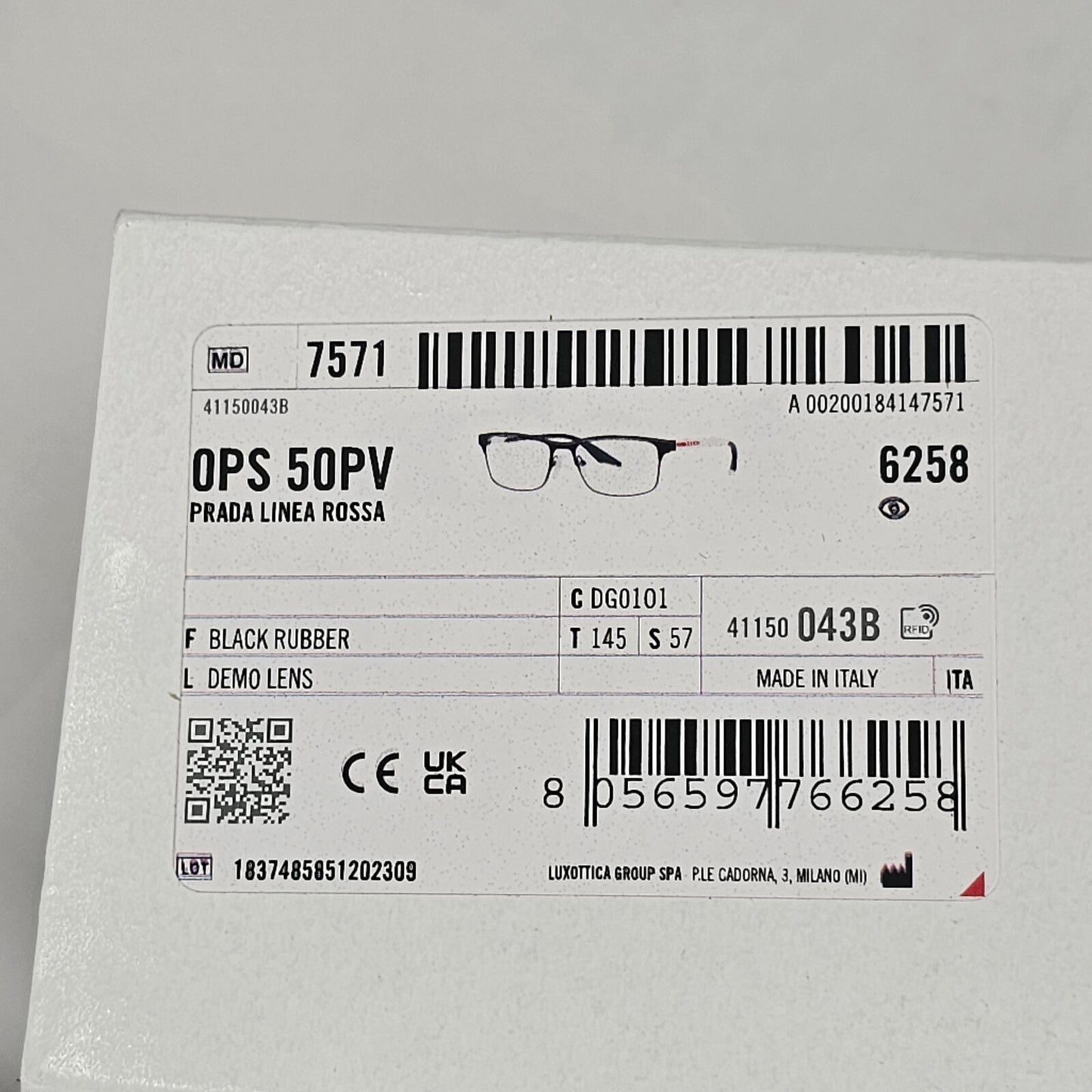 Prada Sunglasses Black White Red Linea Rossa Square PS50PV VPS 50P DG0-1O1 57mm