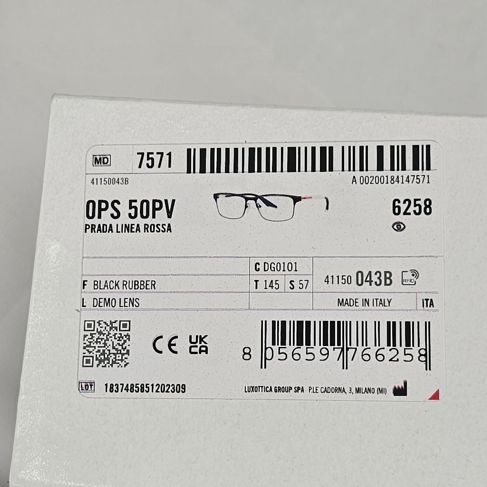 Prada Sunglasses Black White Red Linea Rossa Square PS50PV VPS 50P DG0-1O1 57mm