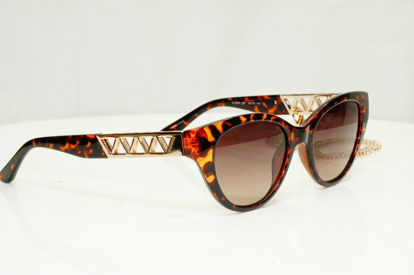 Authentic GUESS Womens Sunglasses Brown Gold Crystal Diamante Chain GU 7690 52F