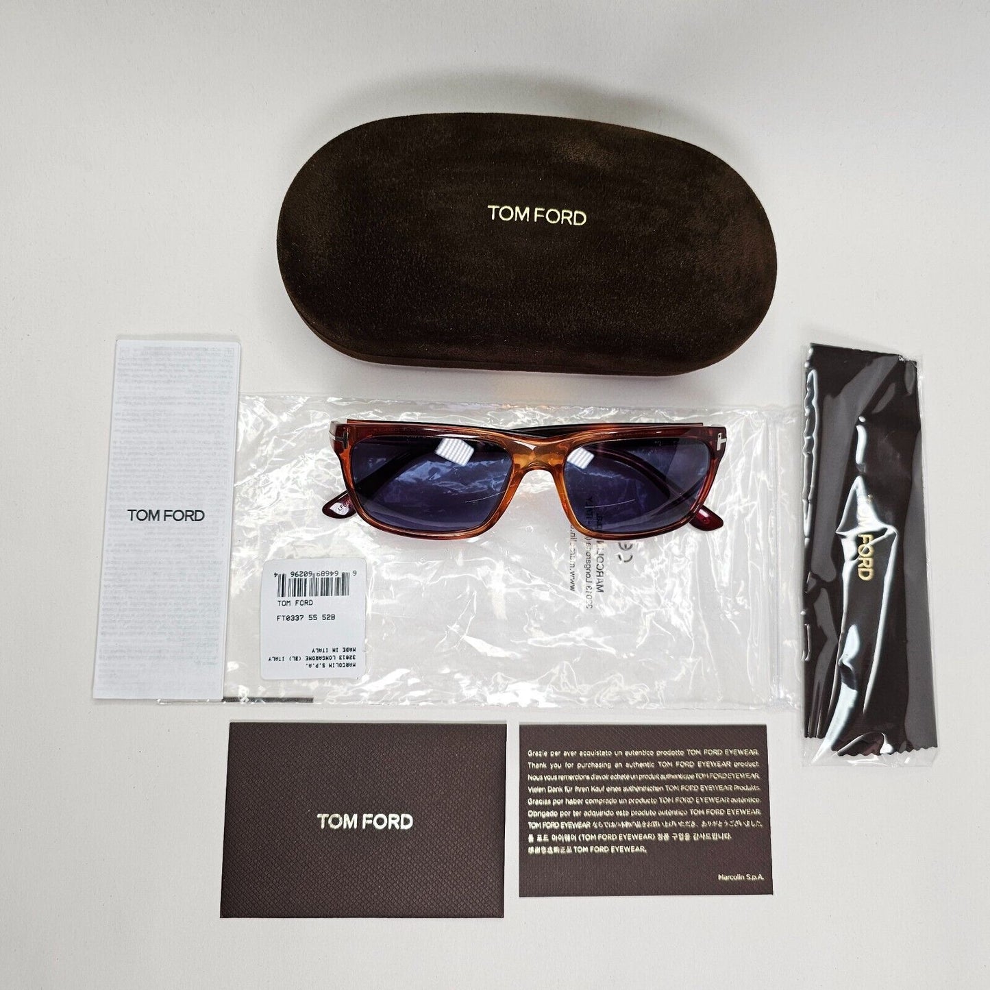 Tom Ford Sunglasses Hugh Brown Havana Square Gold FT0337 TF 337 52B 55mm