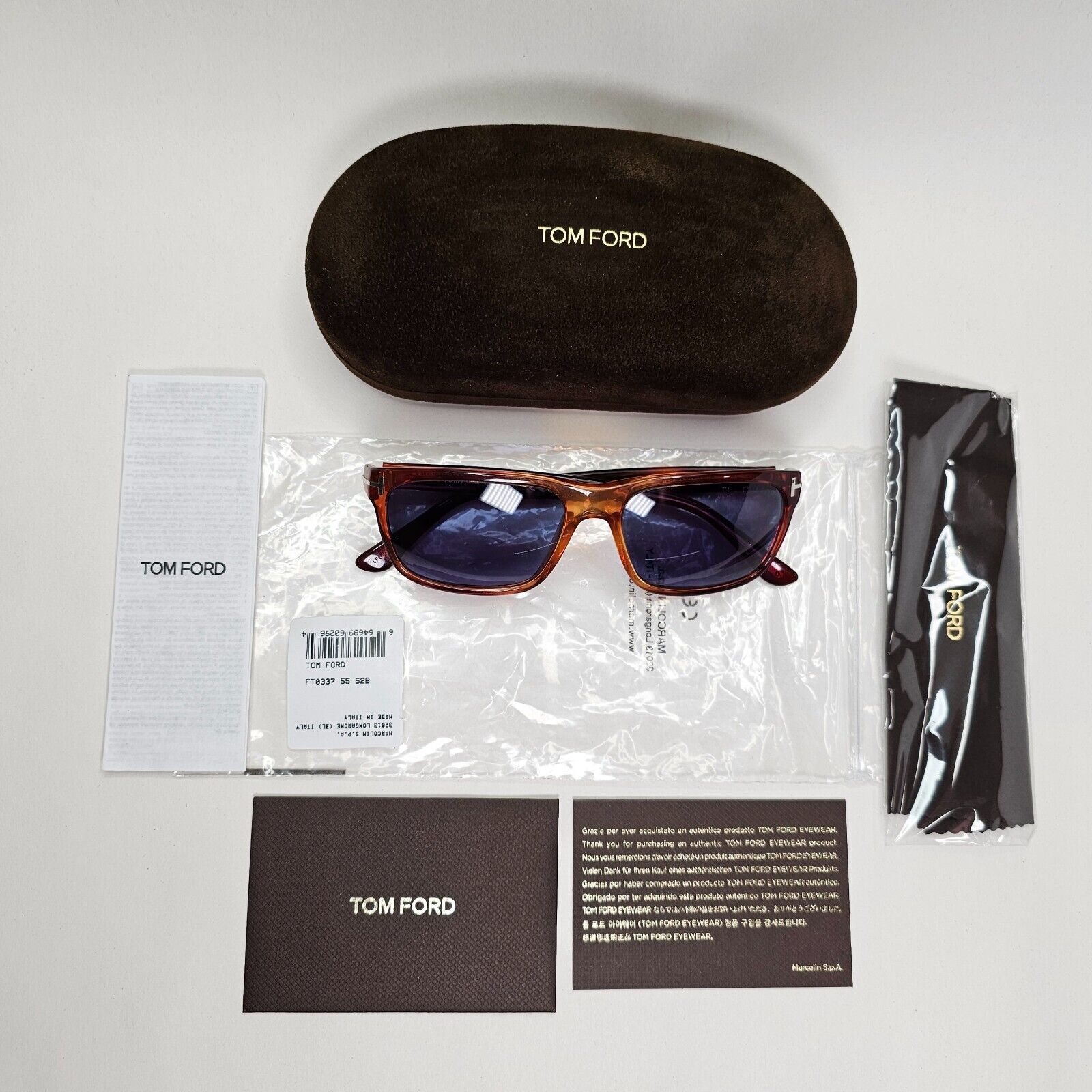 Tom Ford Sunglasses Hugh Brown Havana Square Gold FT0337 TF 337 52B 55mm