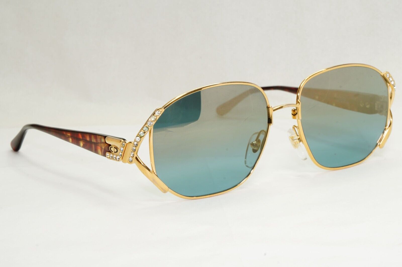 Dior Sunglasses 1990s Austria Gold Diamante Crystal Blue Mirror 2619 44 180324