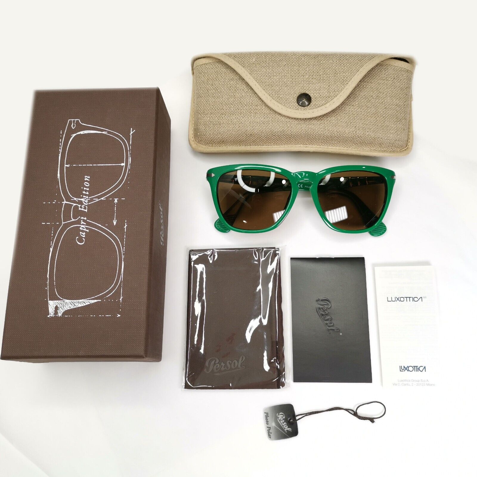 Persol Sunglasses 2012 Capri Polarized Green Brown Square 3024-S 959/57 55mm