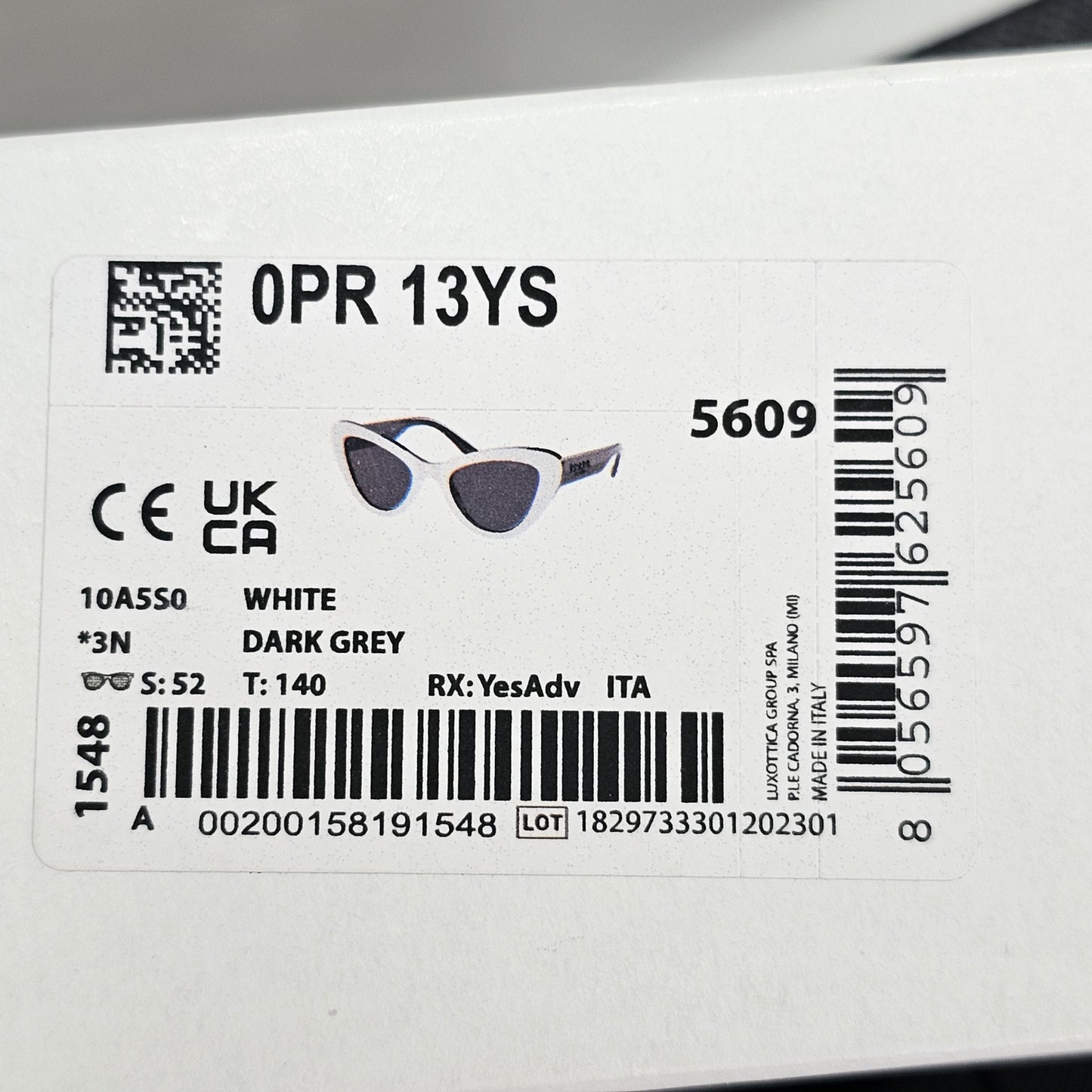 Prada Sunglasses White Black Cat Eye Milano Designer PR13YS SPR 13Y 10A-5S0