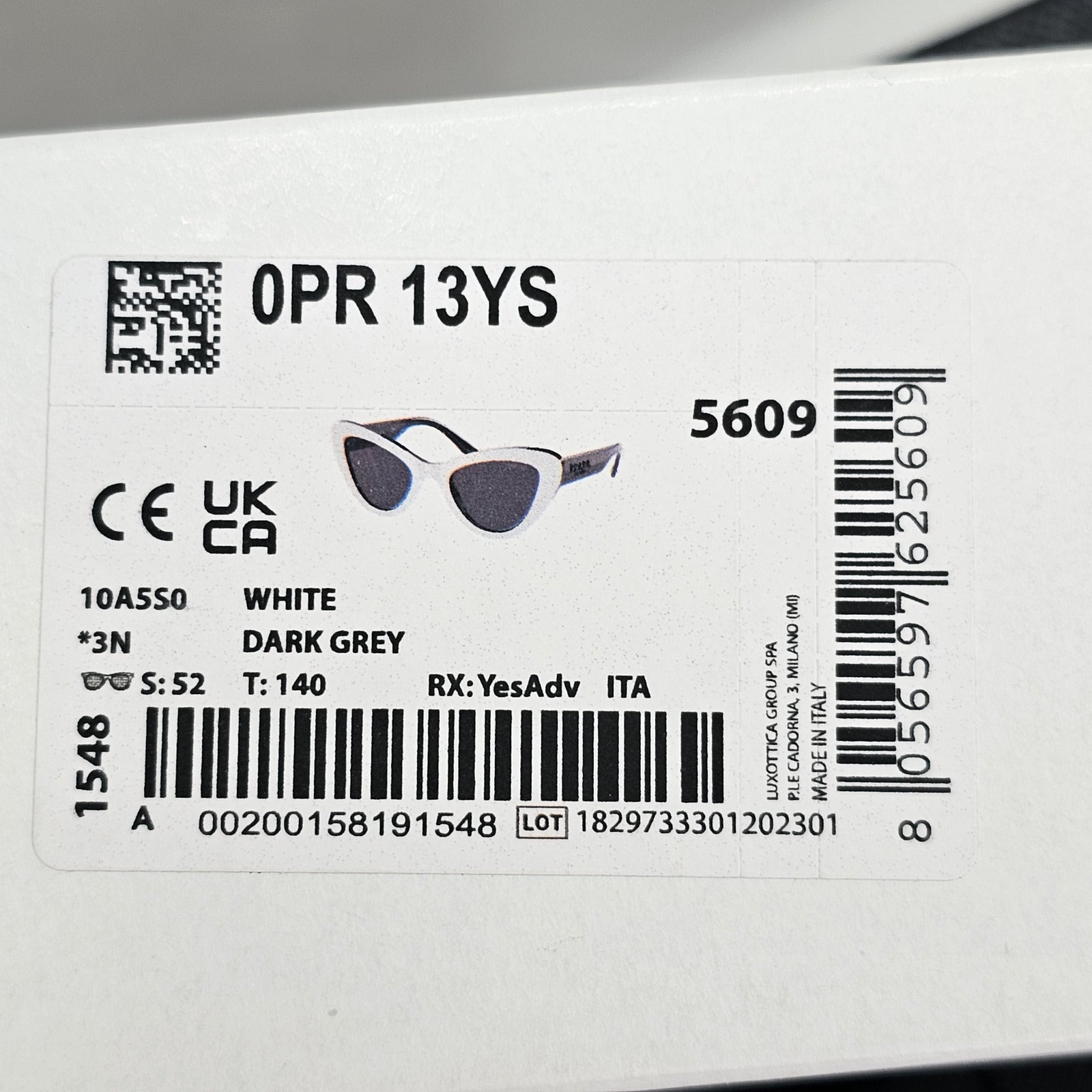 Prada Sunglasses White Black Cat Eye Milano Designer PR13YS SPR 13Y 10A-5S0