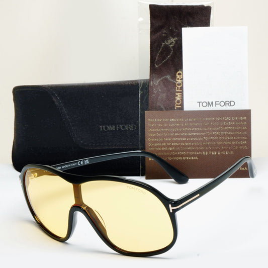 Tom Ford Sunglasses Drew Black Yellow Shield Visor Large FT0964 TF 964 01E