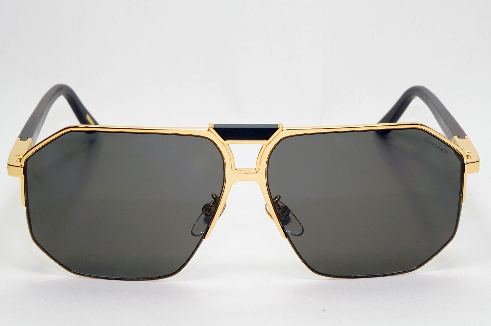 Chopard Sunglasses Gold Wood Polarised Pilot Navigator Grey SCH G61V 400P