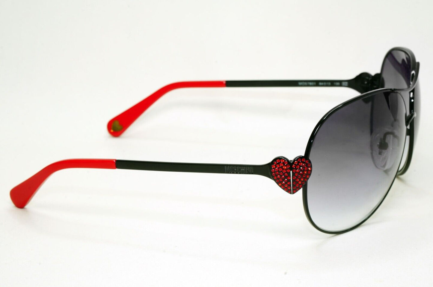 Moschino Sunglasses 2005 Vintage Black Grey Pilot Red Heart MO578 01 101124