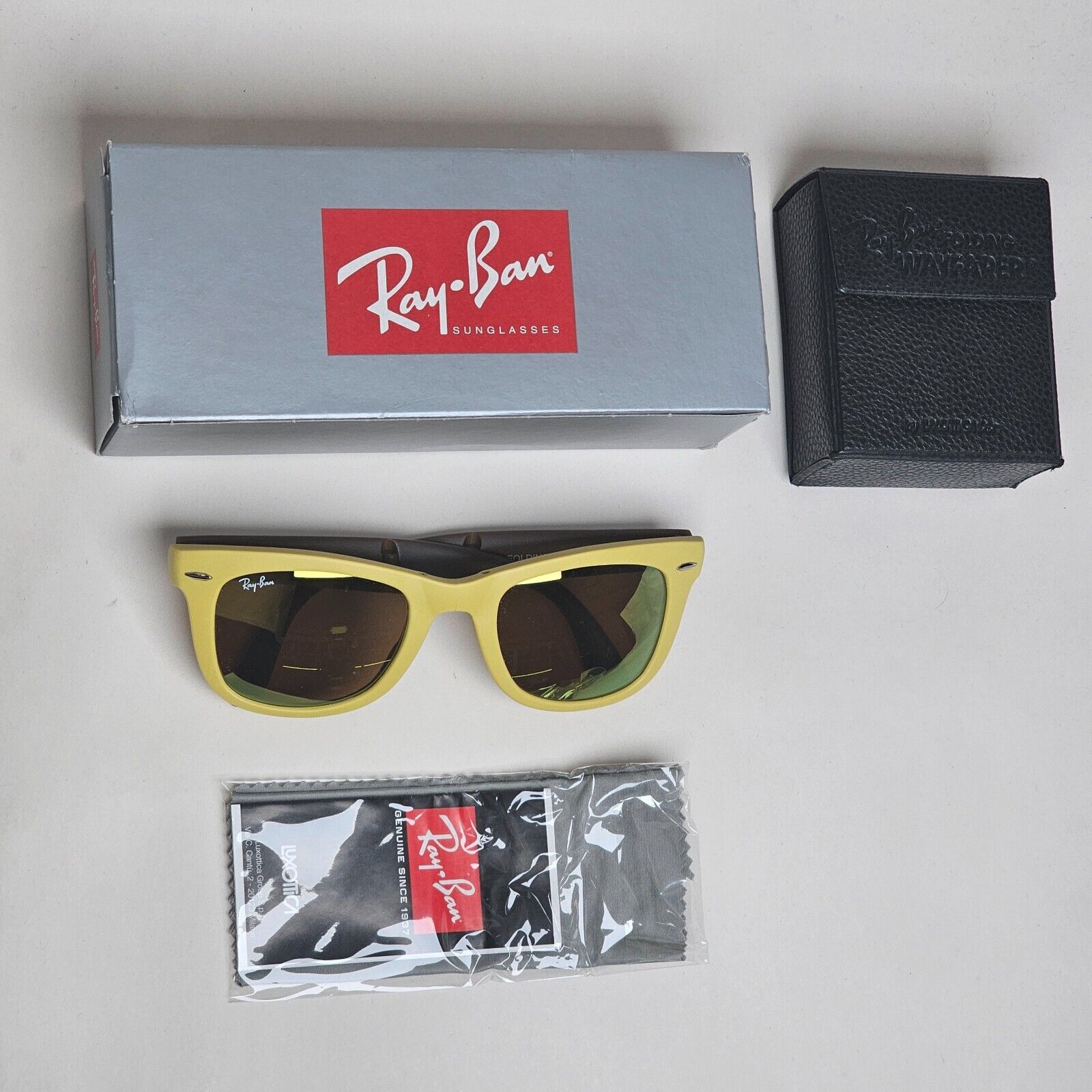 Ray-Ban Sunglasses Folding Wayfarer Yellow Mirror Brown RB 4105 6051/93 50mm