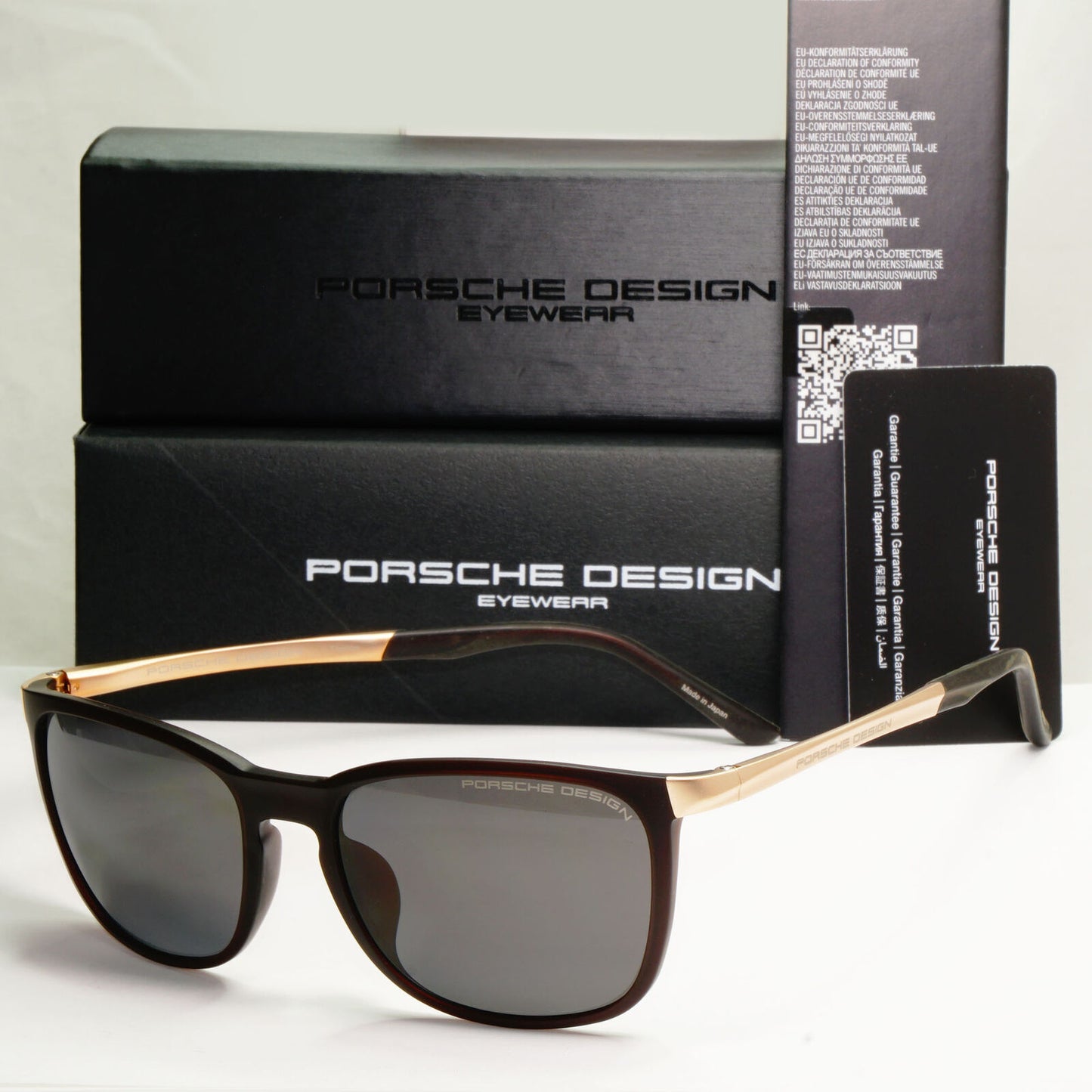 Porsche Design Titanium Polarised Sunglasses Japan Gold Grey Brown P8673 B