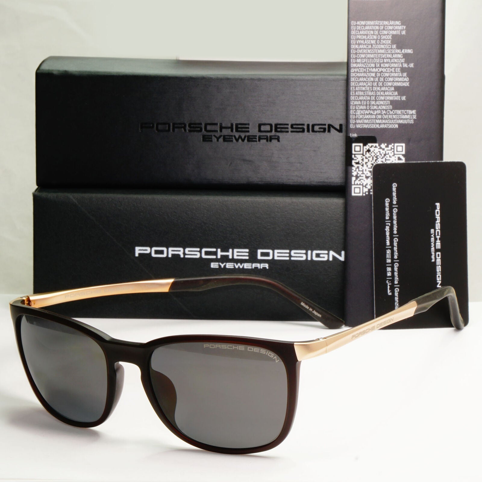 Porsche Design Titanium Polarised Sunglasses Japan Gold Grey Brown P8673 B