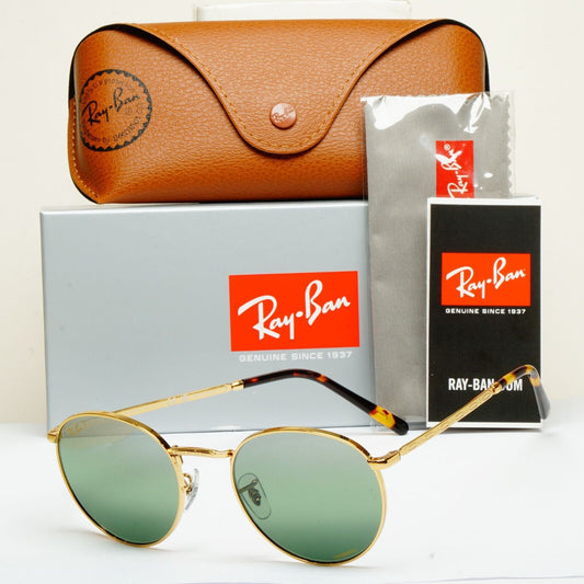 Ray-Ban Sunglasses Polarized New Round Chromance Gold RB 3637 9196/G4 53mm