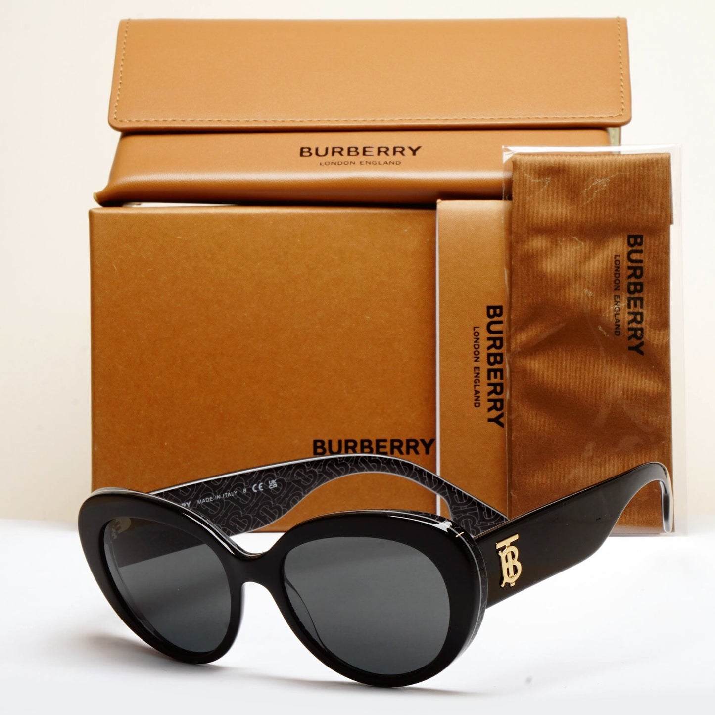 Burberry Sunglasses Black Gold TB Print Crystal BE 4298 Rose 3977/87 54mm