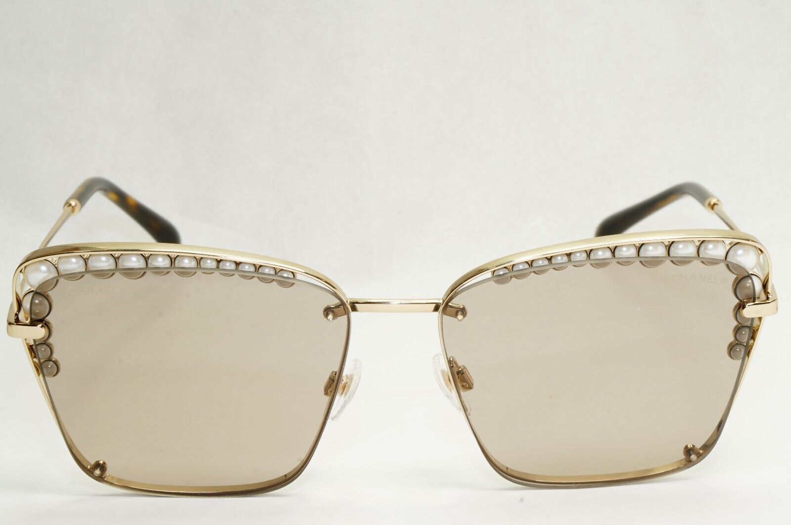 Chanel Sunglasses Pearl Gold Square Metal Brown 2N 4235-H c.395/3 57mm
