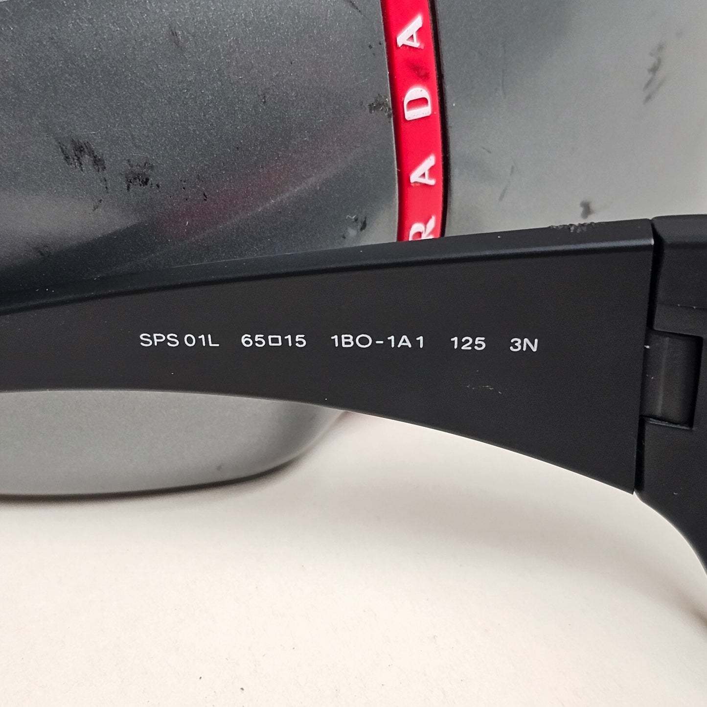 Prada Sunglasses Black Mattw Wrap Red Stripe PS01LS SPS 01L 1BO-1A1 130225