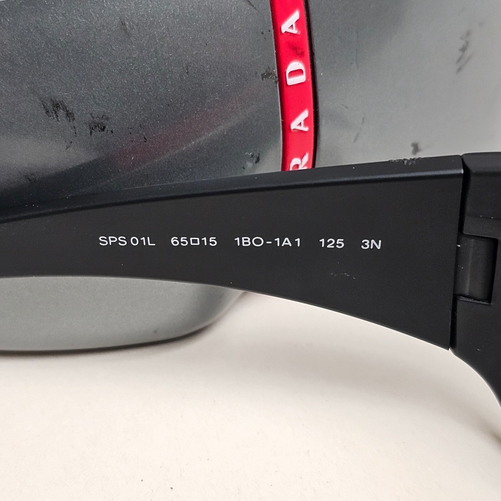Prada Sunglasses Black Mattw Wrap Red Stripe PS01LS SPS 01L 1BO-1A1 130225