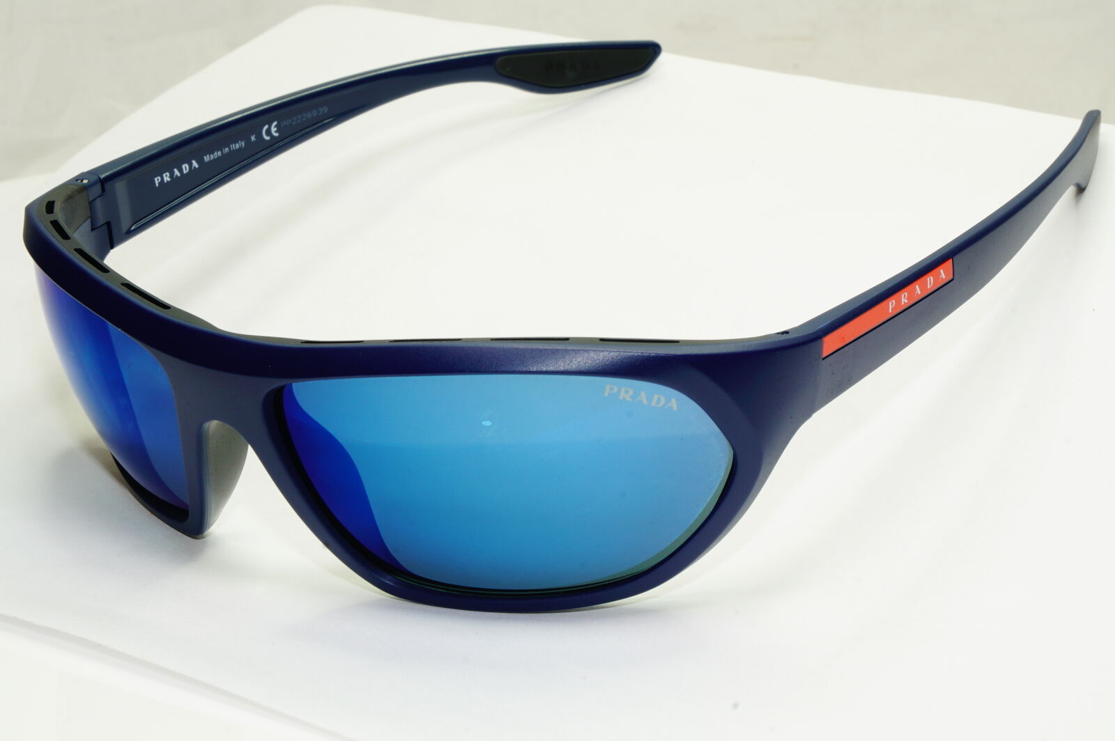 Authentic Prada Mens Blue Navy Mirrored Sunglasses Wrap SPS 18U MA3-9P1