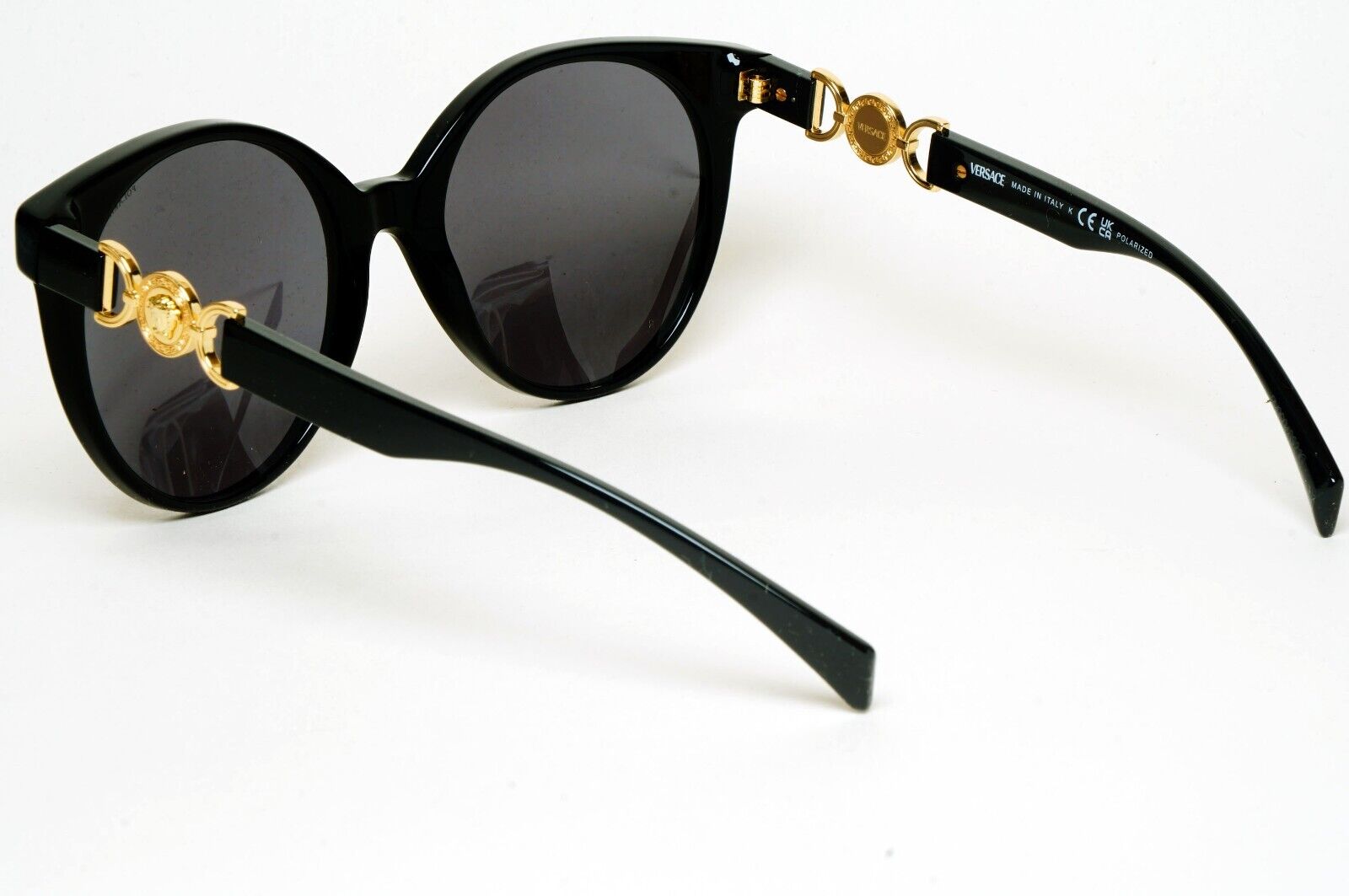 Versace Sunglasses Polarized Black Gold Medusa Grey Round MOD VE 4442 GB1/81