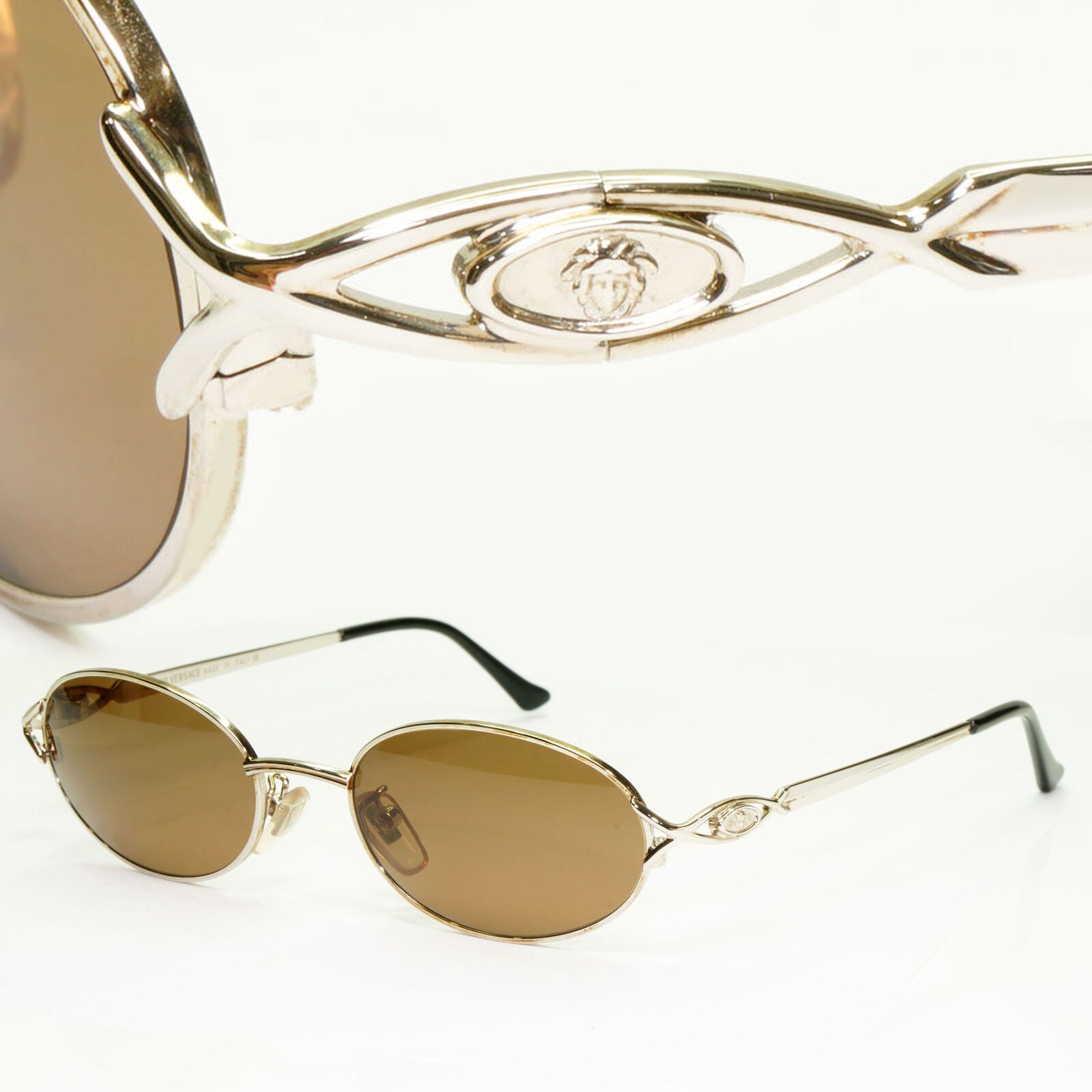 Gianni Versace 1995 Sunglasses Vintage Silver Brown Oval MOD H41 COL 26M