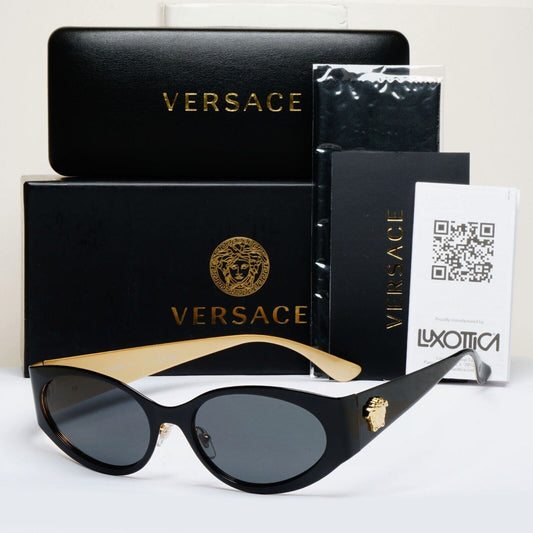 Versace Sunglasses Black Oval Gold La Medusa MOD VE 2263 1433/87 56mm