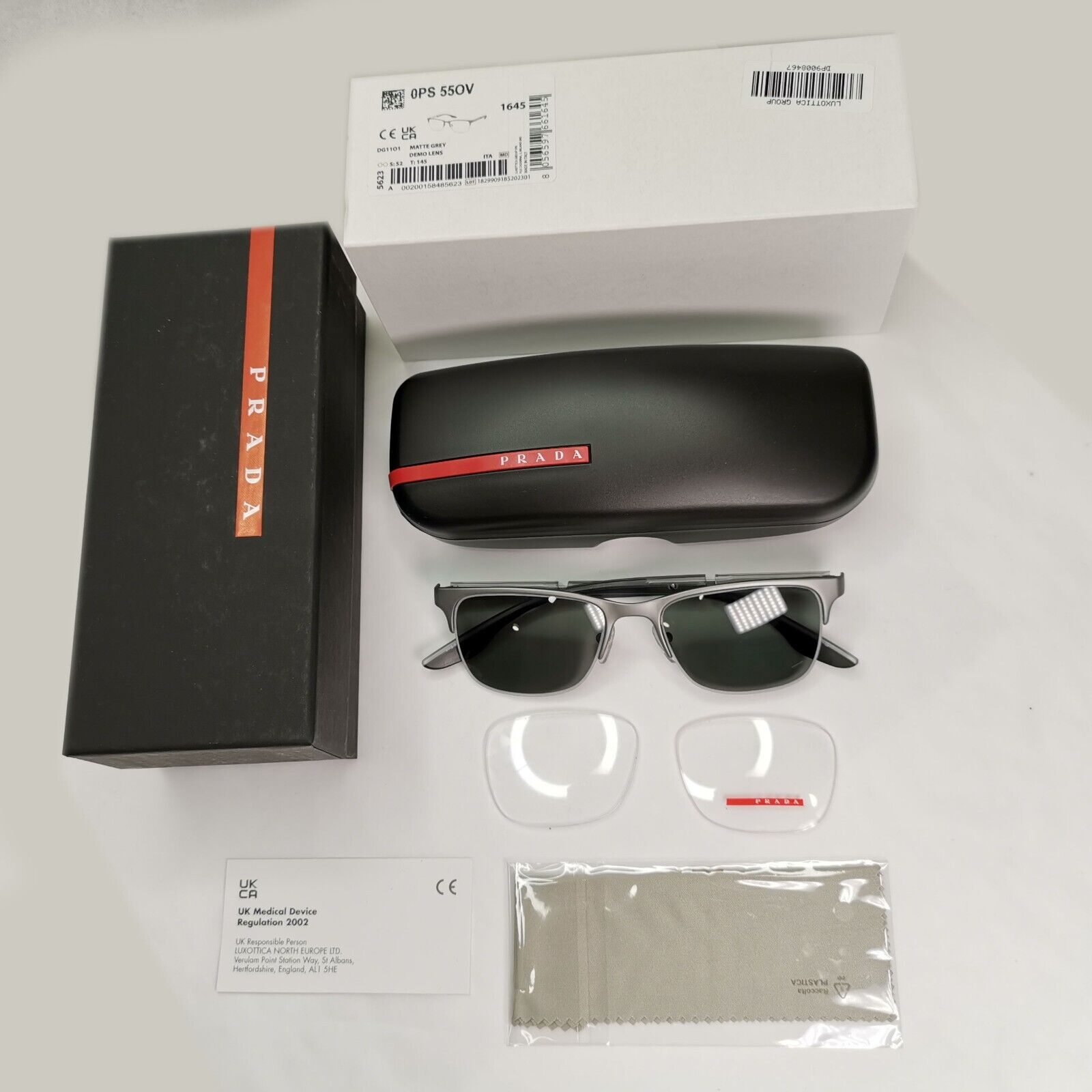 Prada Sunglasses Polarized Grey Silver Mirror Square PS55OV VPS 55O DG1-1O1 52mm