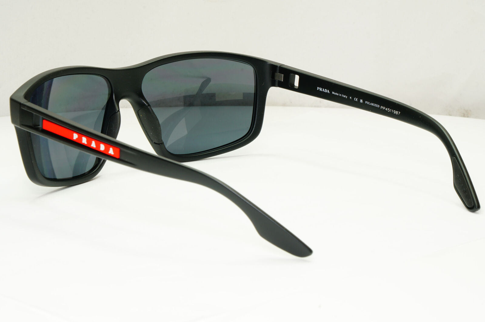 Prada Black Polarized Sunglasses Square Sport Red Stripe PS02XS SPS 02X DG0-02G