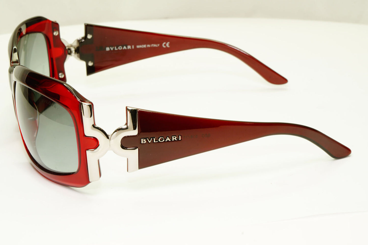 Bvlgari 2005 Vintage Sunglasses Red Burgundy Grey Silver Womens Wrap 860 518/11