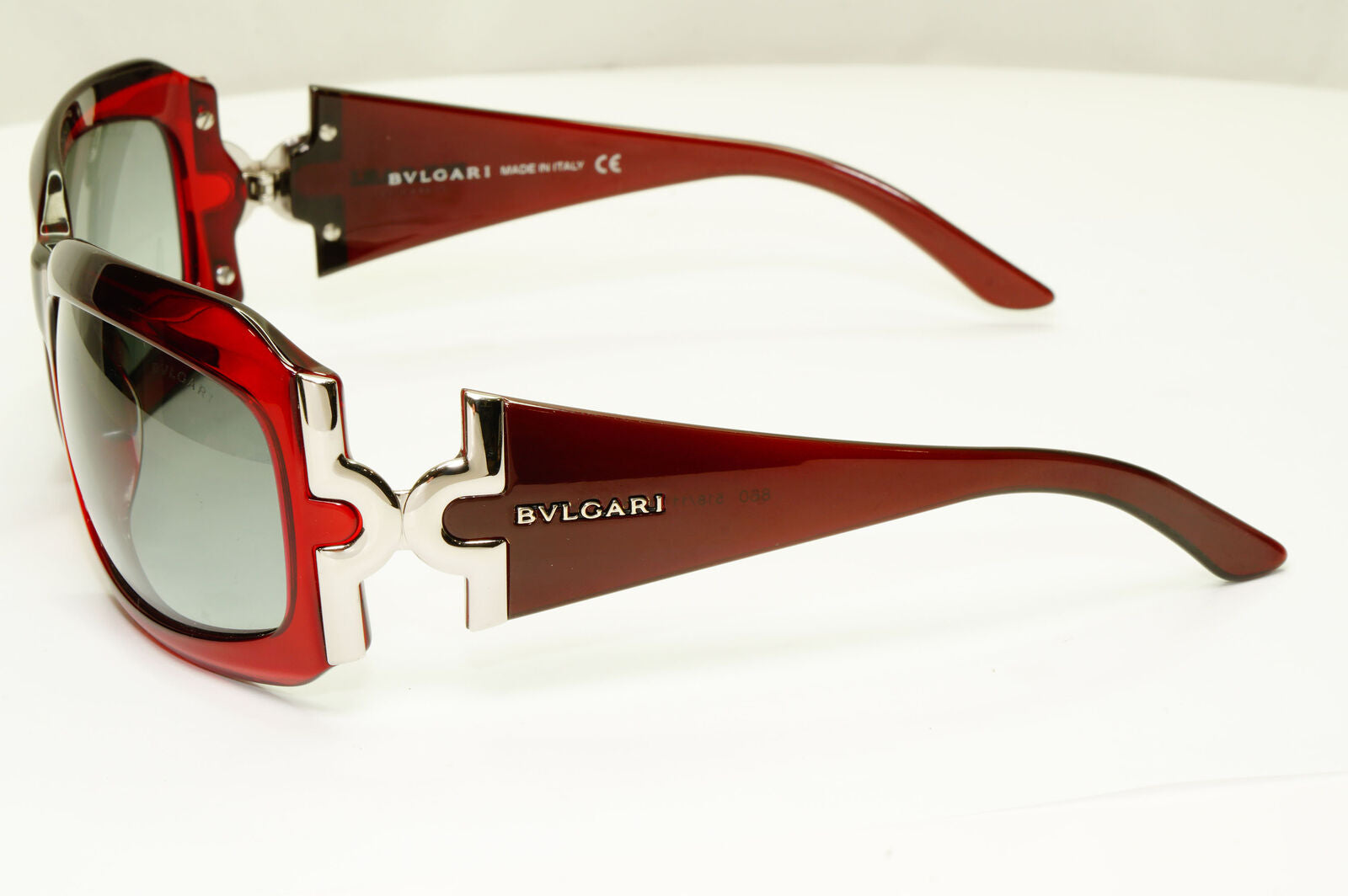 Bvlgari 2005 Vintage Sunglasses Red Burgundy Grey Silver Womens Wrap 860 518/11