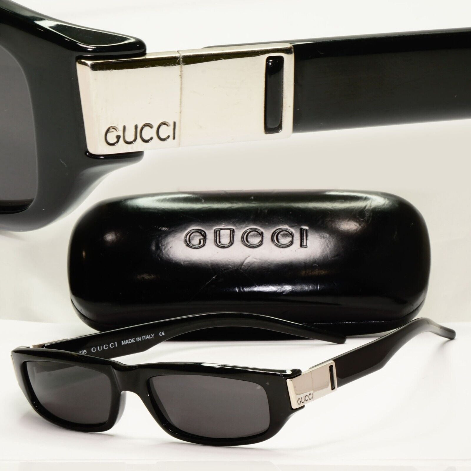 Gucci Sunglasses 1997 Vintage Black Rectangle Silver GG 1153/S D28 53mm 120125