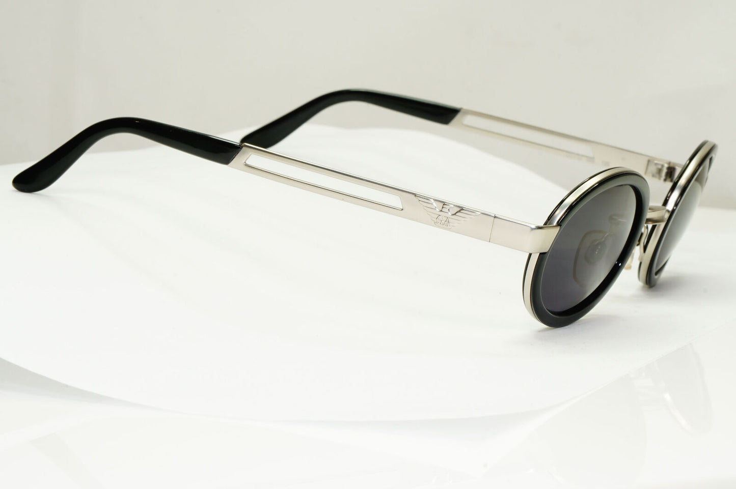 Emporio Armani Sunglasses 1997 Vintage Black Silver Oval Eagle 057-S 986