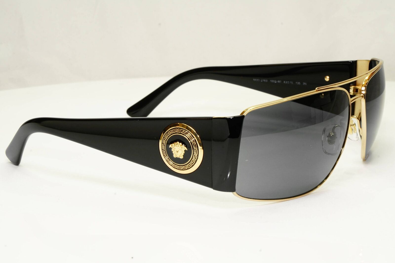 Versace Sunglasses Black Gold Medusa Square Metal MOD VE 2163 1002/87