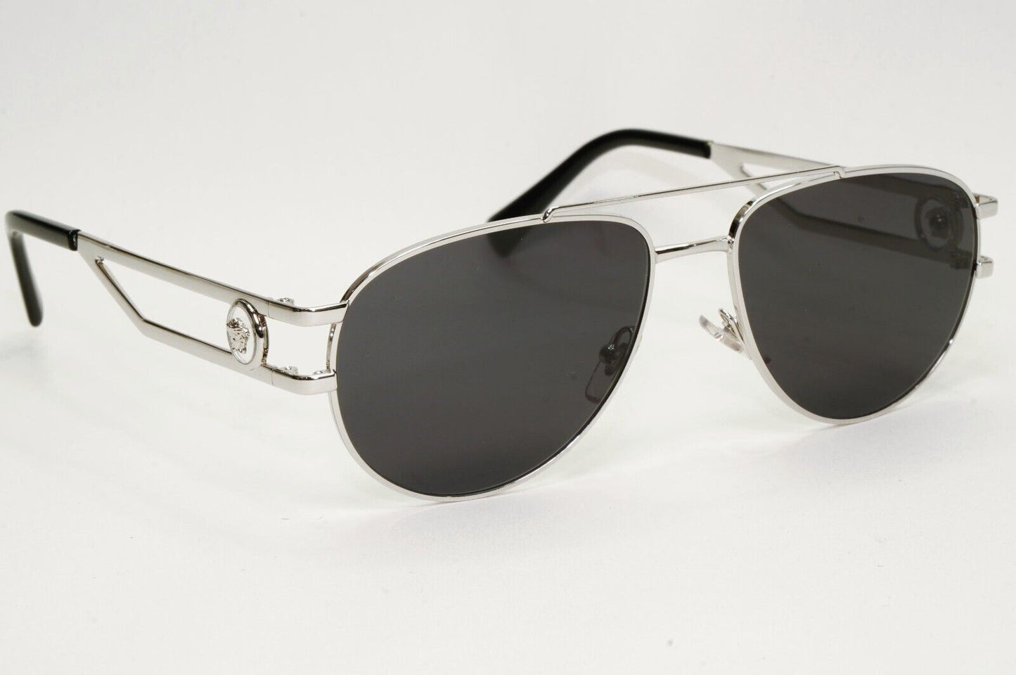 Versace Sunglasses Silver Medusa Metal Pilot Unisex MOD VE 1269 1000 55mm