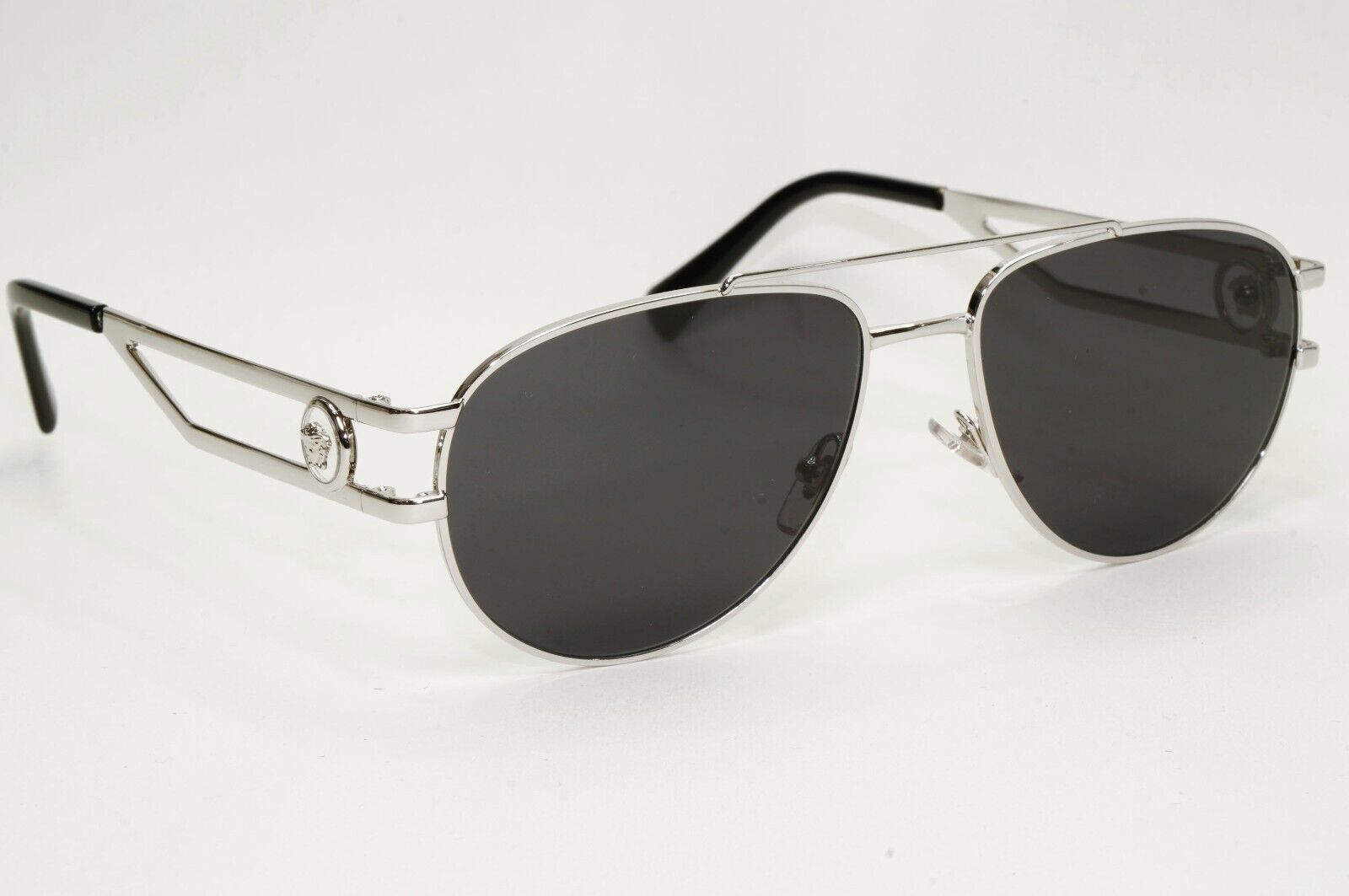 Versace Sunglasses Silver Medusa Metal Pilot Unisex MOD VE 1269 1000 55mm