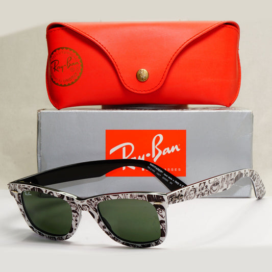 Ray-Ban Sunglasses Rare Prints Comics White Black Green RB 2140 1047 200124