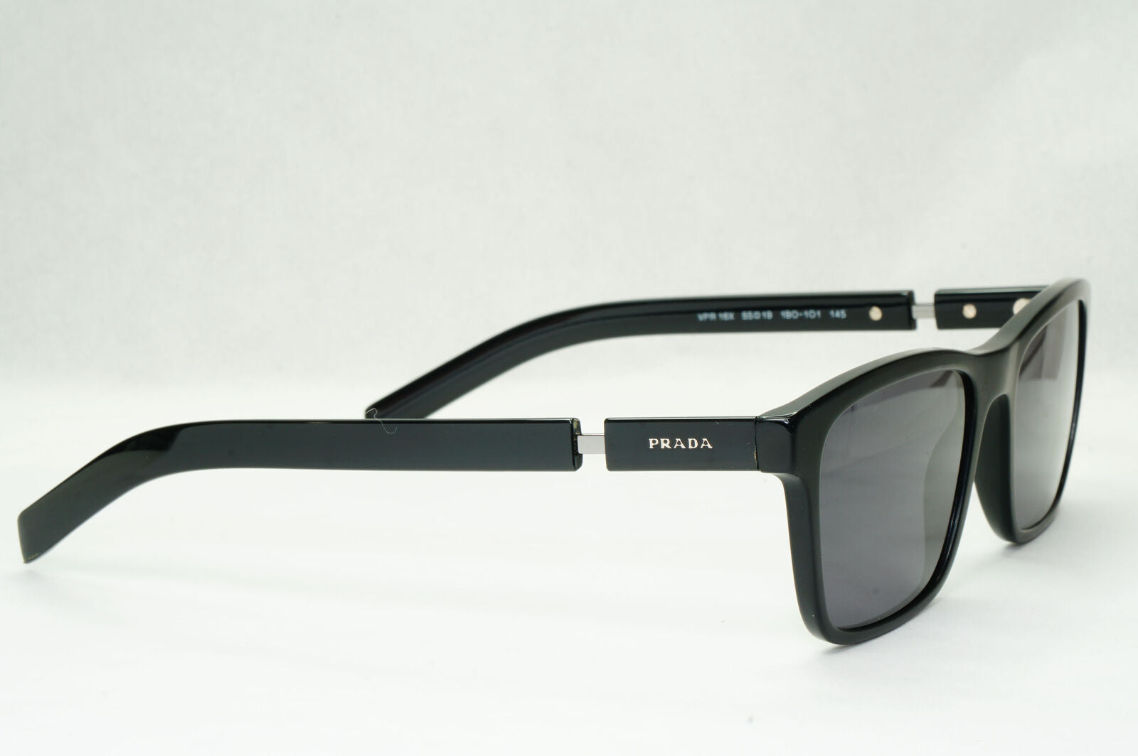 Prada Sunglasses Black Glossy Square Fashion PR16XV VPR 16X 1BO-1O1 55mm