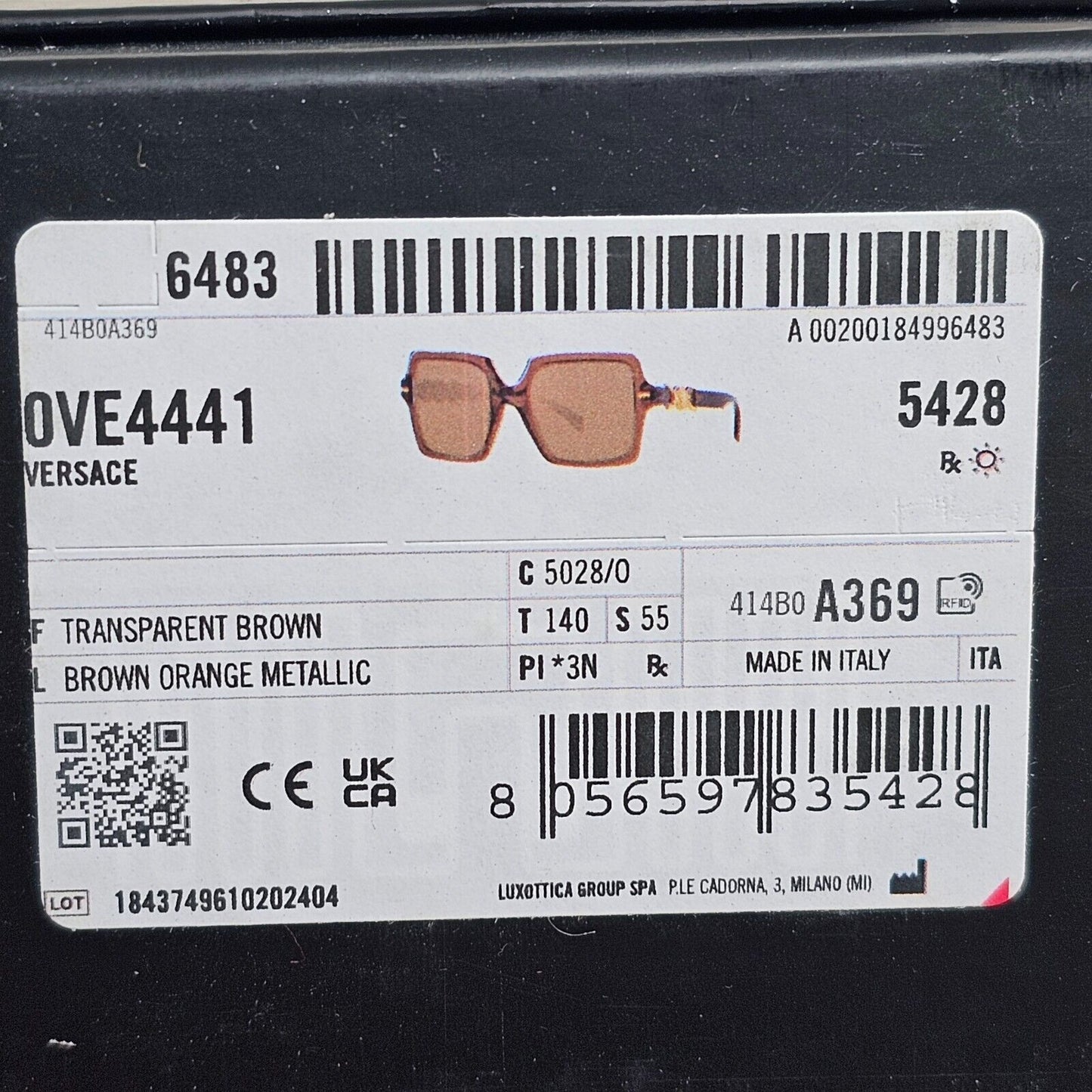Versace Sunglasses Transparent Brown Gold Medusa Square MOD 4441 5028/O 55mm