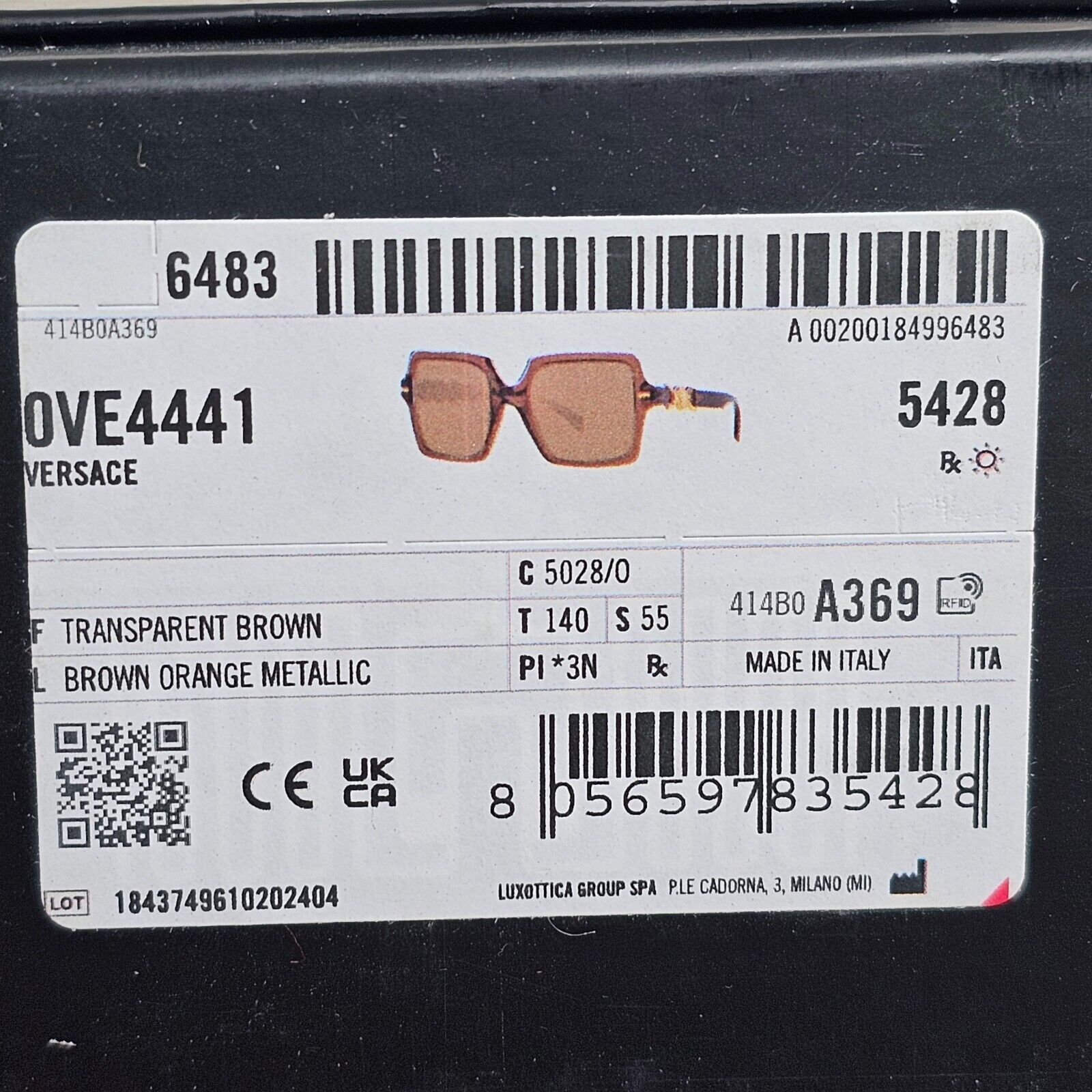 Versace Sunglasses Transparent Brown Gold Medusa Square MOD 4441 5028/O 55mm