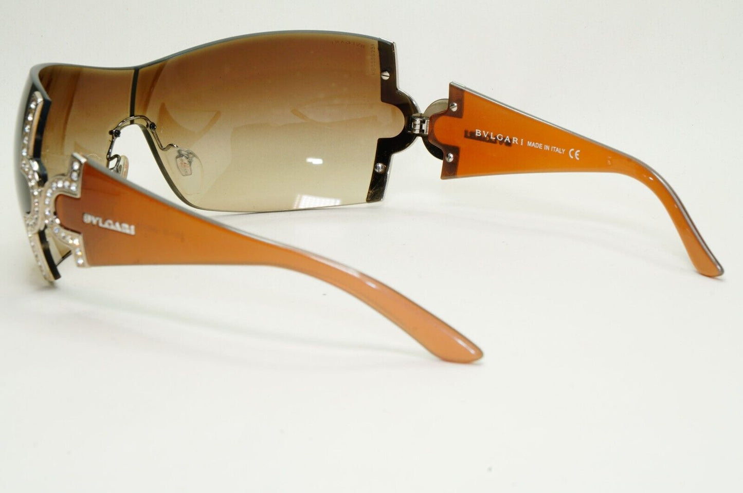 Bvlgari Sunglasses 2008 Vintage Brown Shield Crystal Large 651-B 945/13 051124
