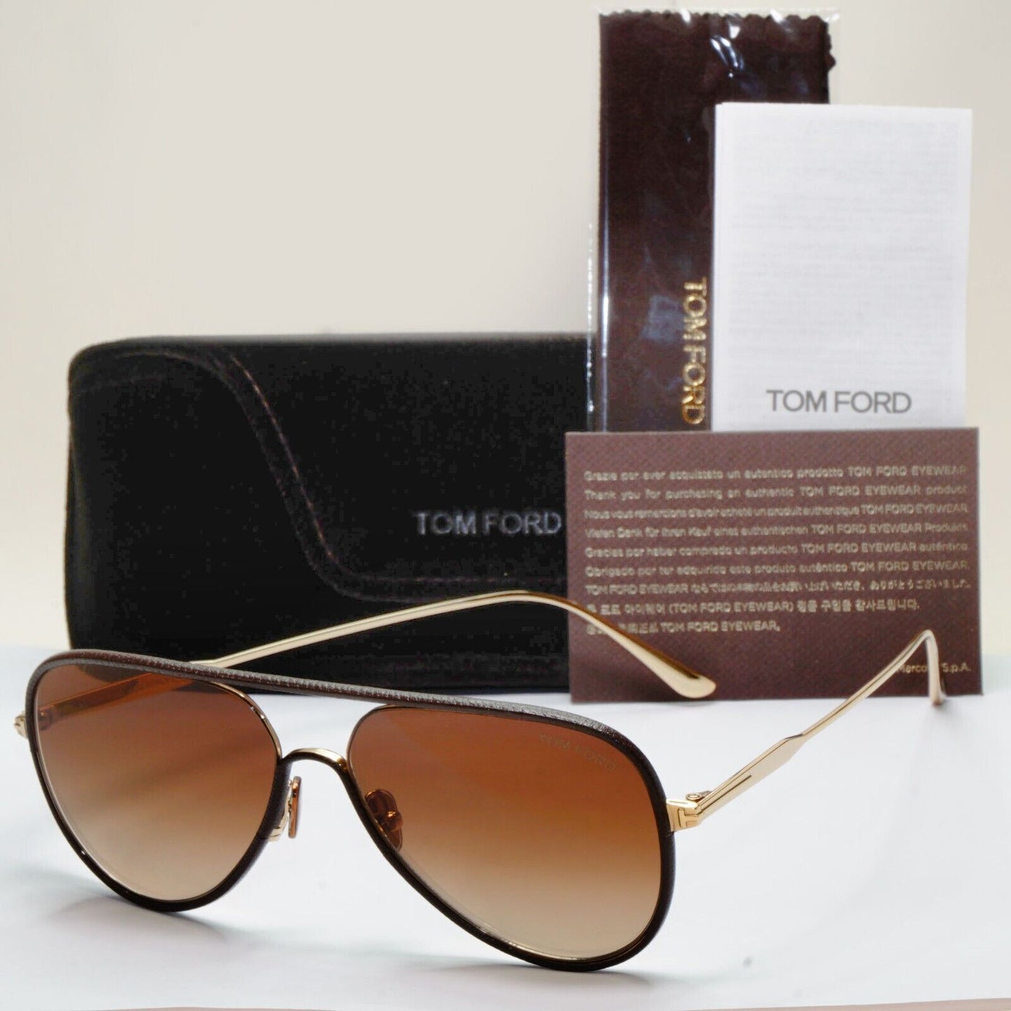 Tom Ford Sunglasses Jessie-02 24K Gold Plated Leather Pilot Brown FT1016 32G