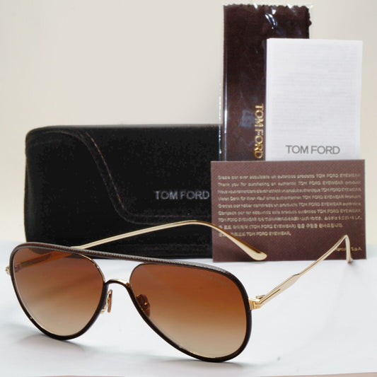 Tom Ford Sunglasses Jessie-02 24K Gold Plated Leather Pilot Brown FT1016 32G