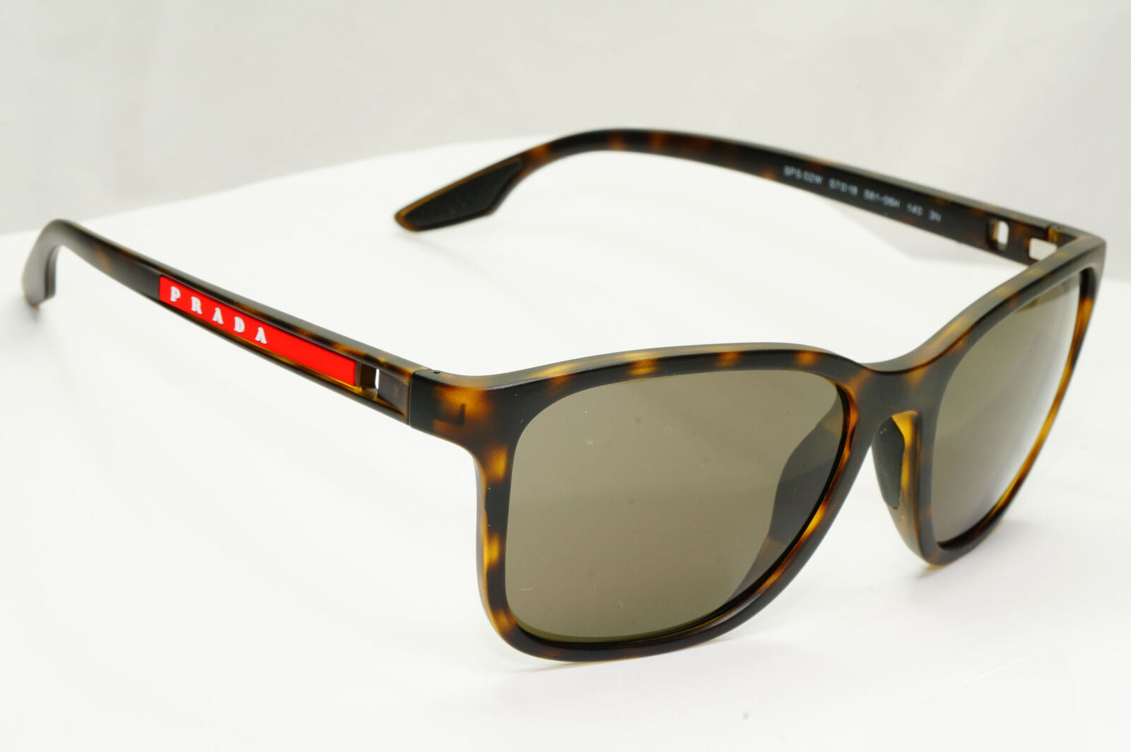 Prada Brown Sunglasses Tortoiseshell Square Red Stripe PS02WS SPS 02W 581-06H