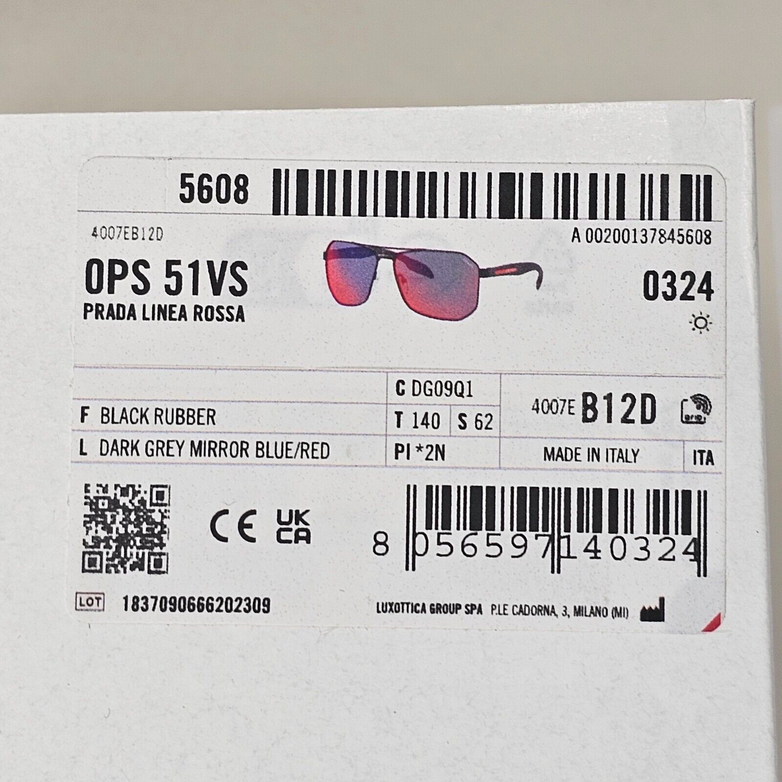 Prada Sunglasses Black Mirror Blue Red Angular Pilot PS51VS SPS 51V DG0-9Q1 62mm