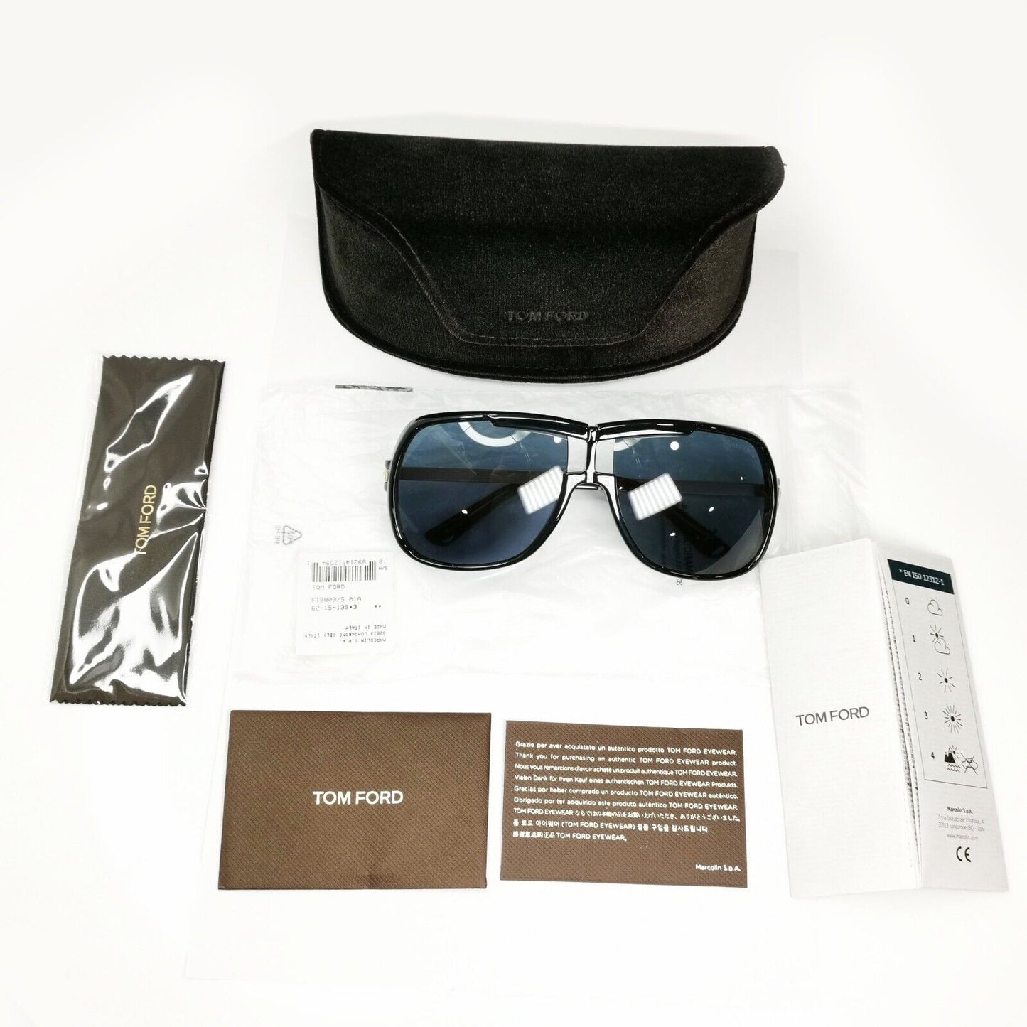 Tom Ford Sunglasses Caine Black Gold Grey Square Mens FT0800 TF800 01A 62mm