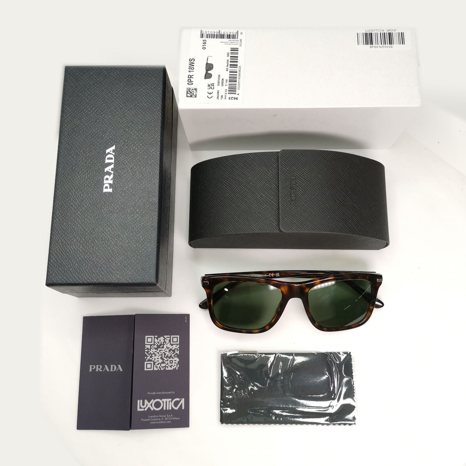 Prada Sunglasses Glass Lens Square Brown Tortoise Green PR18WS SPR 18W 2AU-0B0