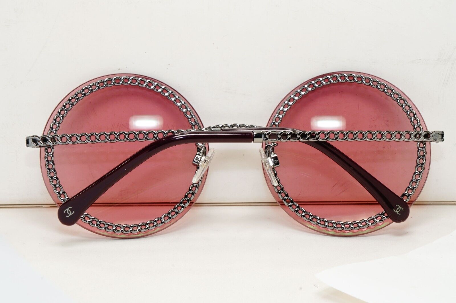 Chanel Sunglasses Chain Round Rimless Metal Grey Gunmetal Pink CH 4245 c.108/D8