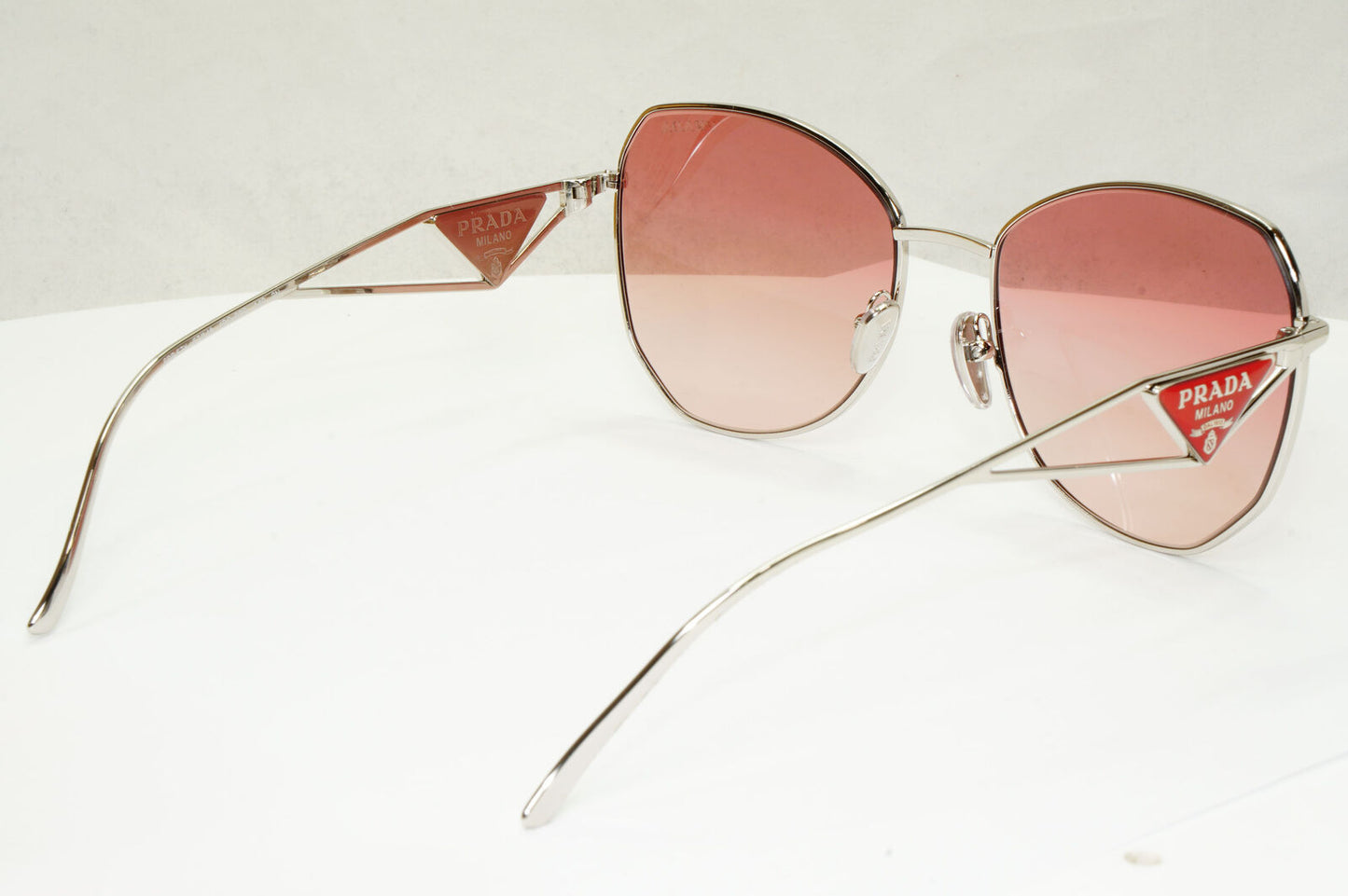 Prada Triangle Logo Sunglasses Silver Pale Red PR57YS SPR 57Y 1BC-09Q 290323