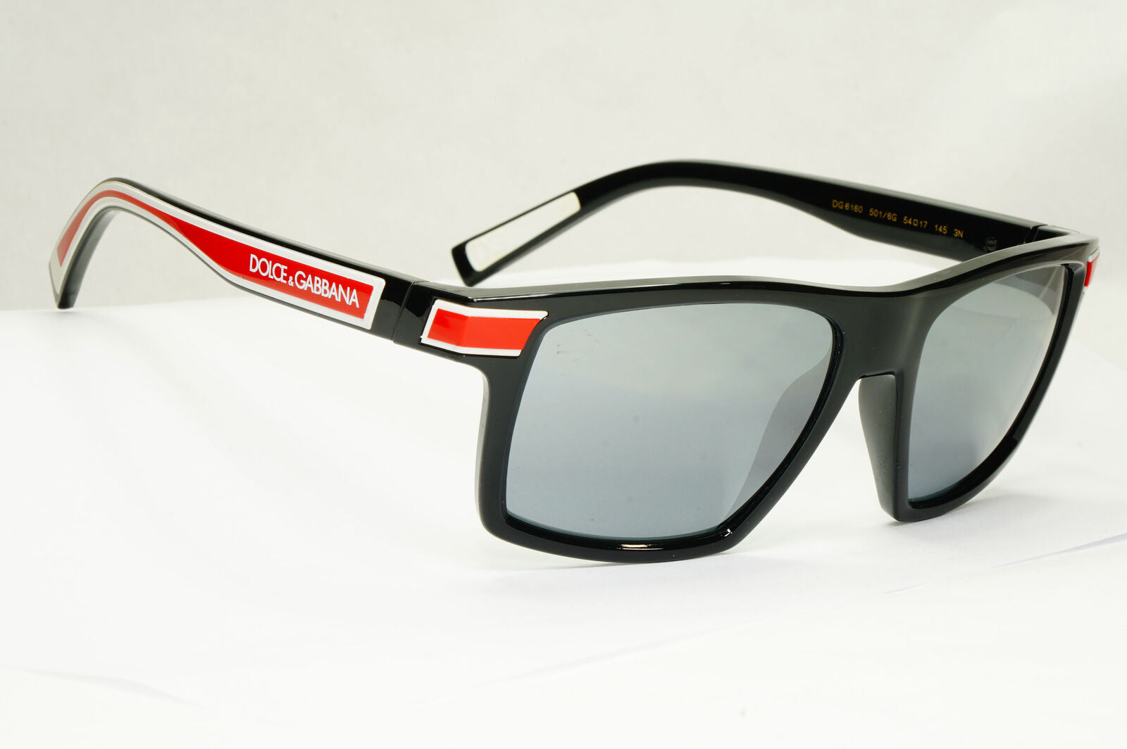Dolce & Gabbana Sunglasses Black Grey Mirror Red White Square D&G DG 6160 501/6G