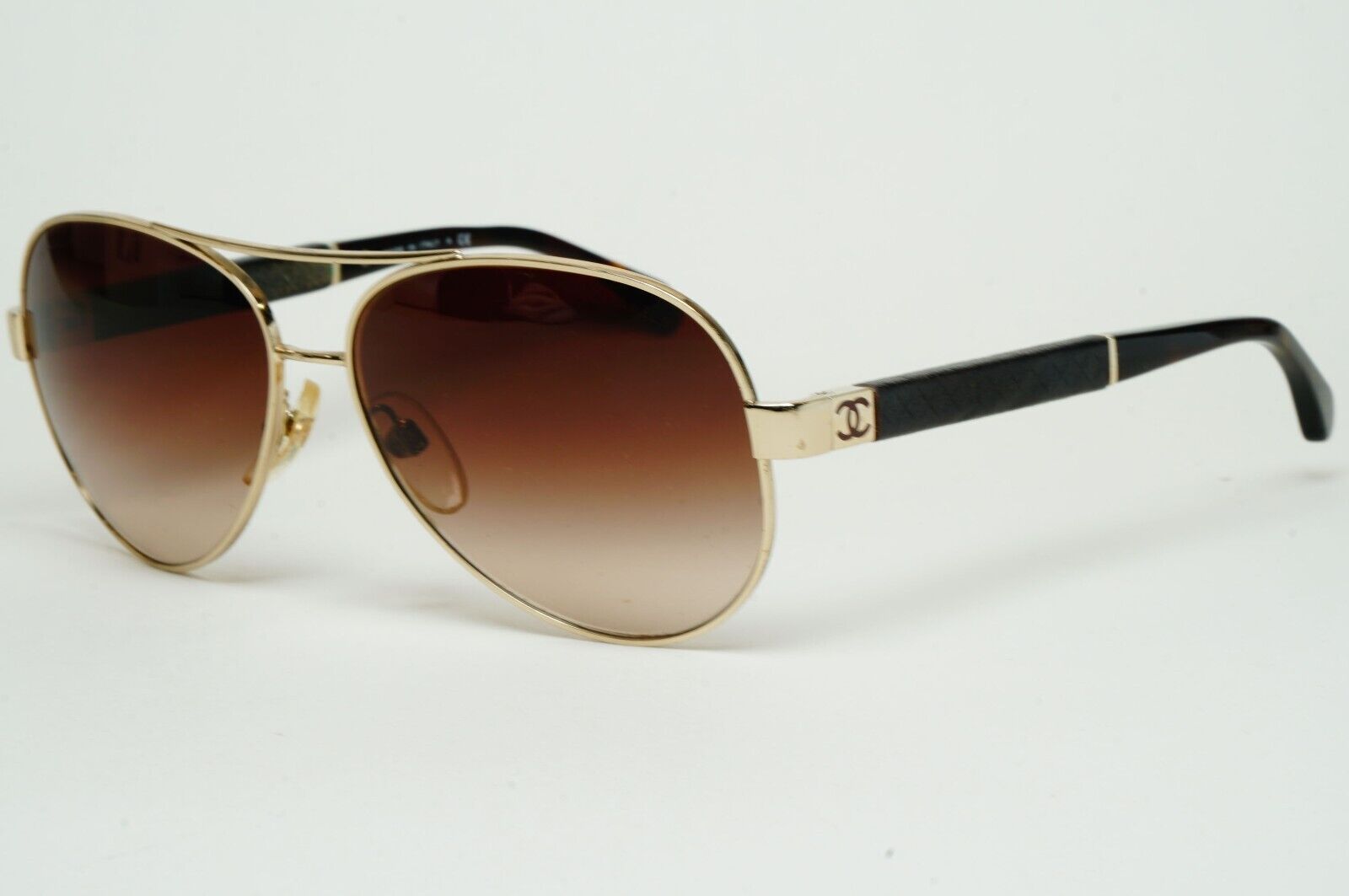 Chanel Sunglasses 2010 Vintage Pilot Gold Brown Leather 4195-Q c.395/3B 100125