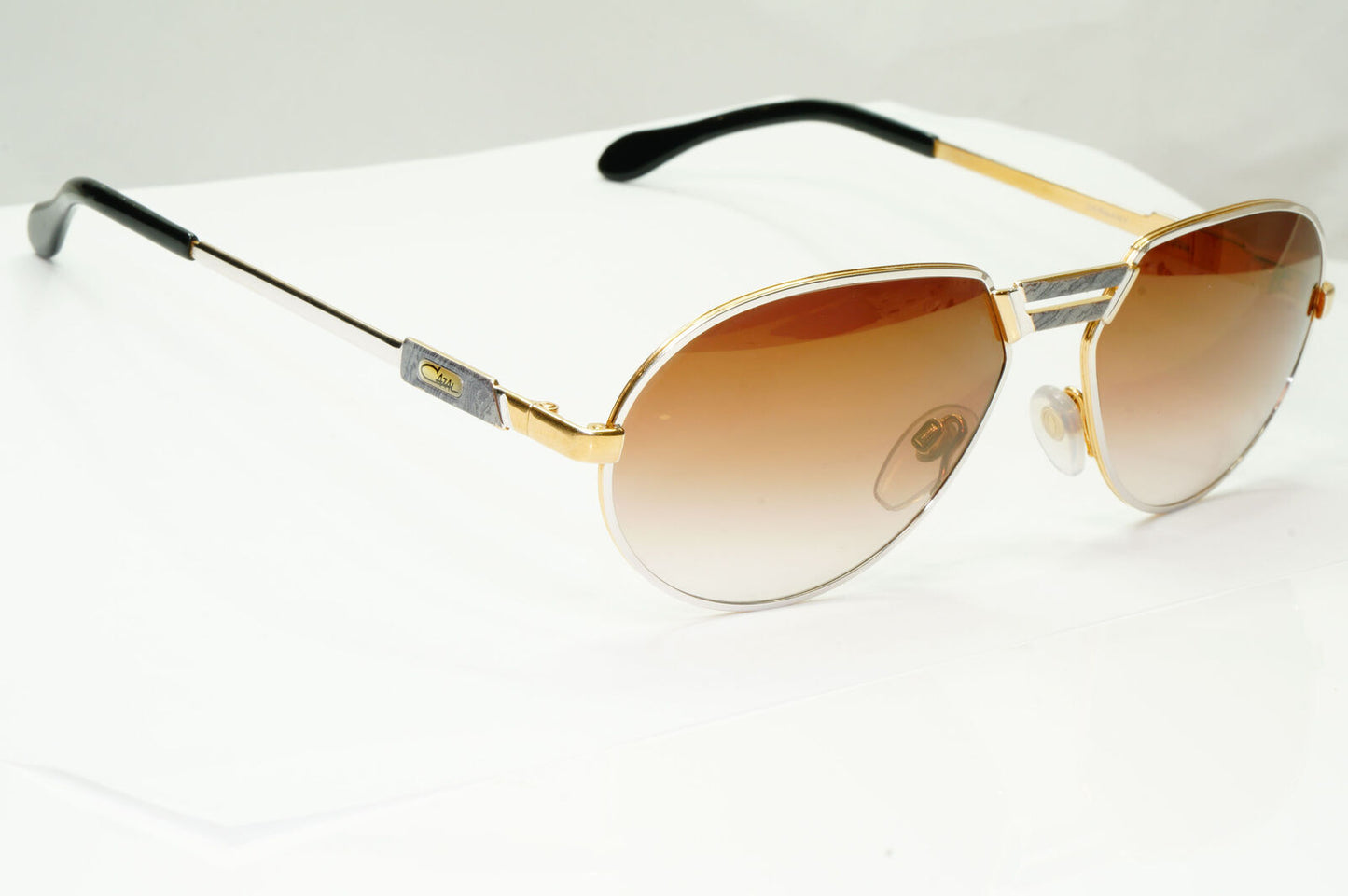 Cazal 1990s Gold Sunglasses Vintage Pilot Silver Brown MOD 739 COL 96/375 181022