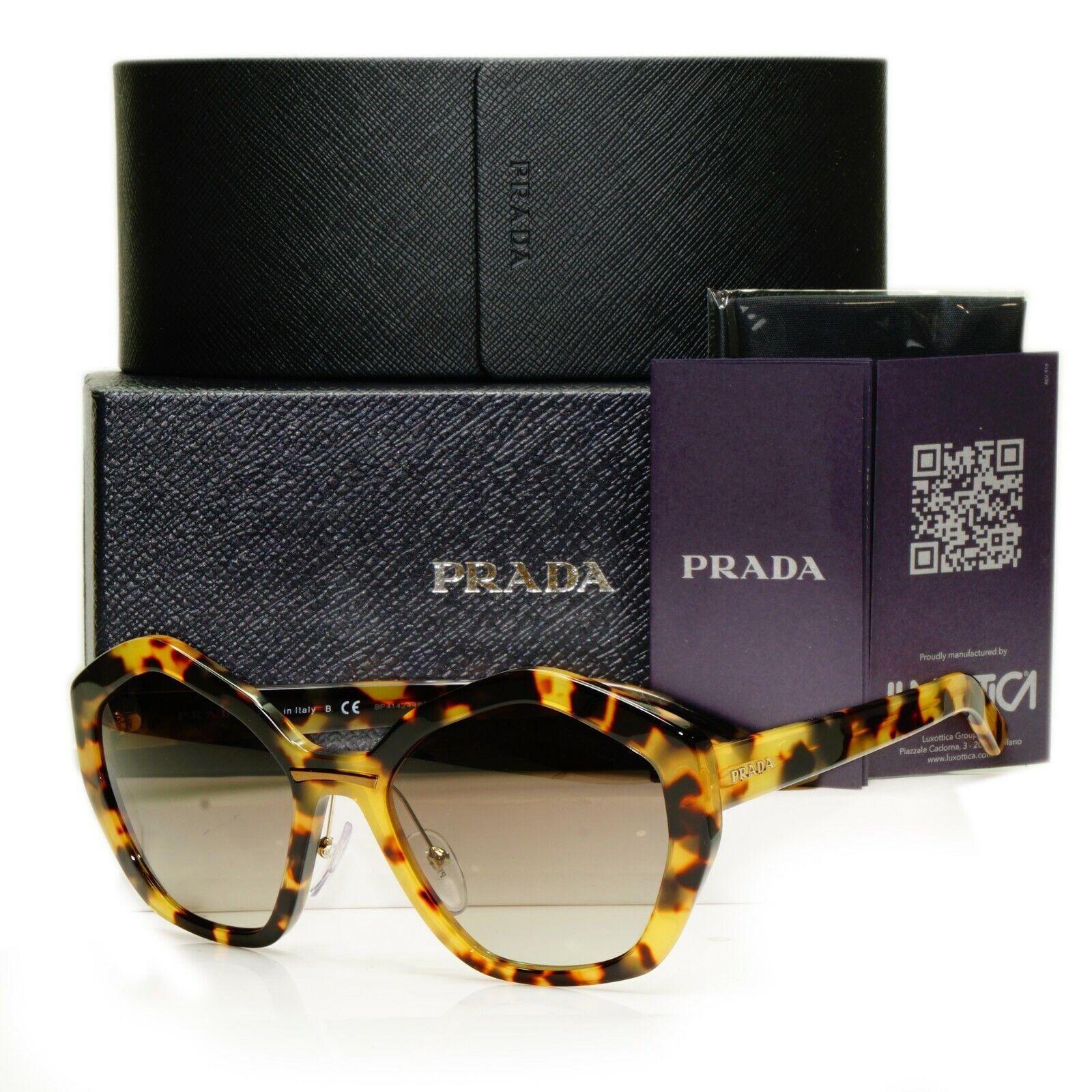 Authentic Prada Womens Sunglasses Brown Angular Hexagon SPR 08X 7S05O2 Oversized